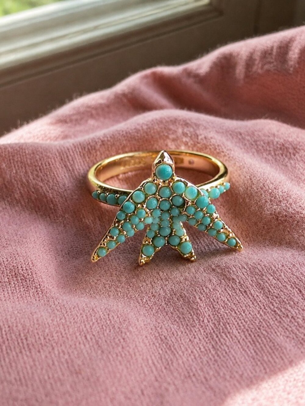 Size 7 Kendra Scott Melody Bird Gold Teal Crystal Cocktall Ring Bird.